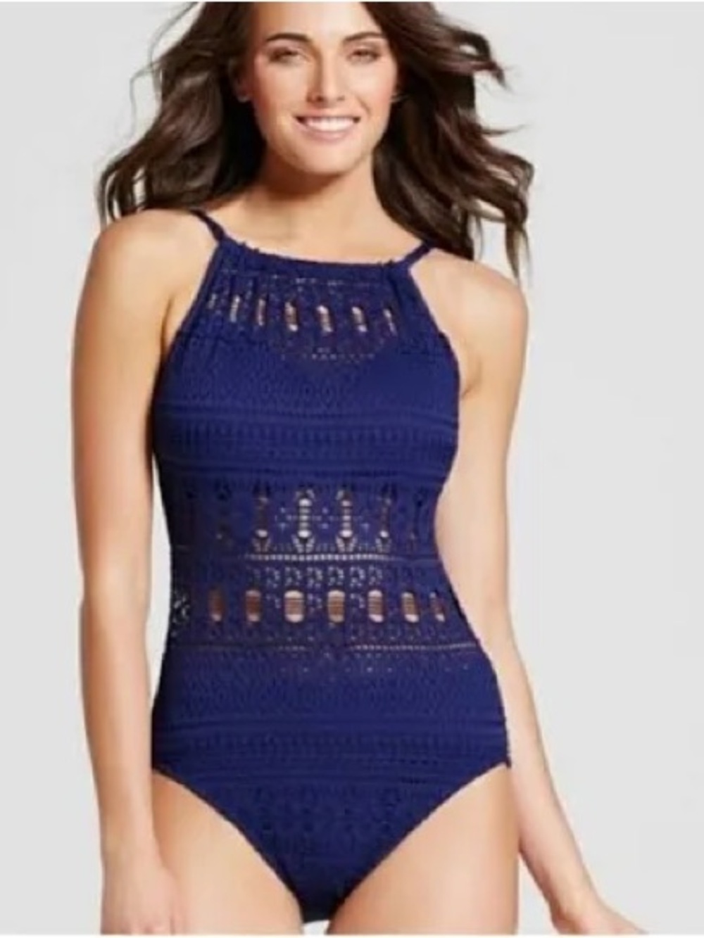 Aqua Green Navy Crochet One-Piece size small